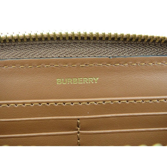 BURBERRY ELLERBY TAN LEATHER ICON STRIPE CANVAS ZIP AROUND CONTINENTAL WALLET - Picture 6 of 13